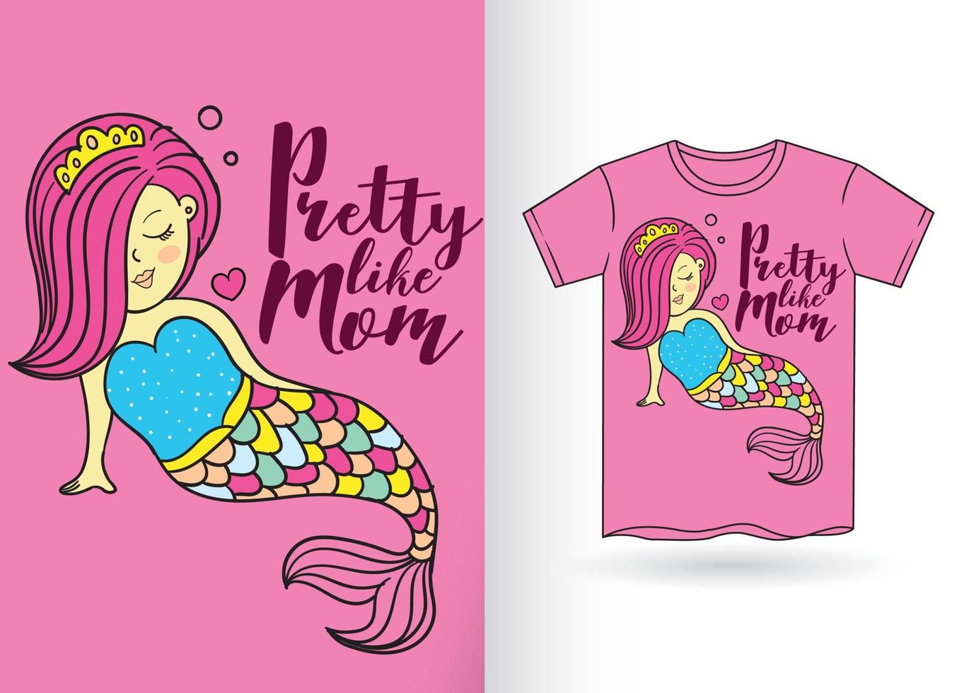 Cute mermaid hand drawn for t shirt vector