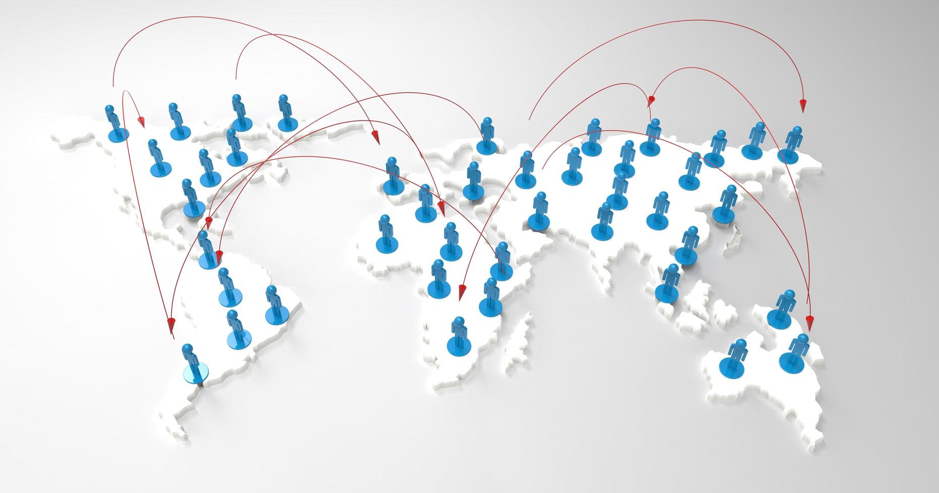 red social humana 3d en el mapa mundial foto