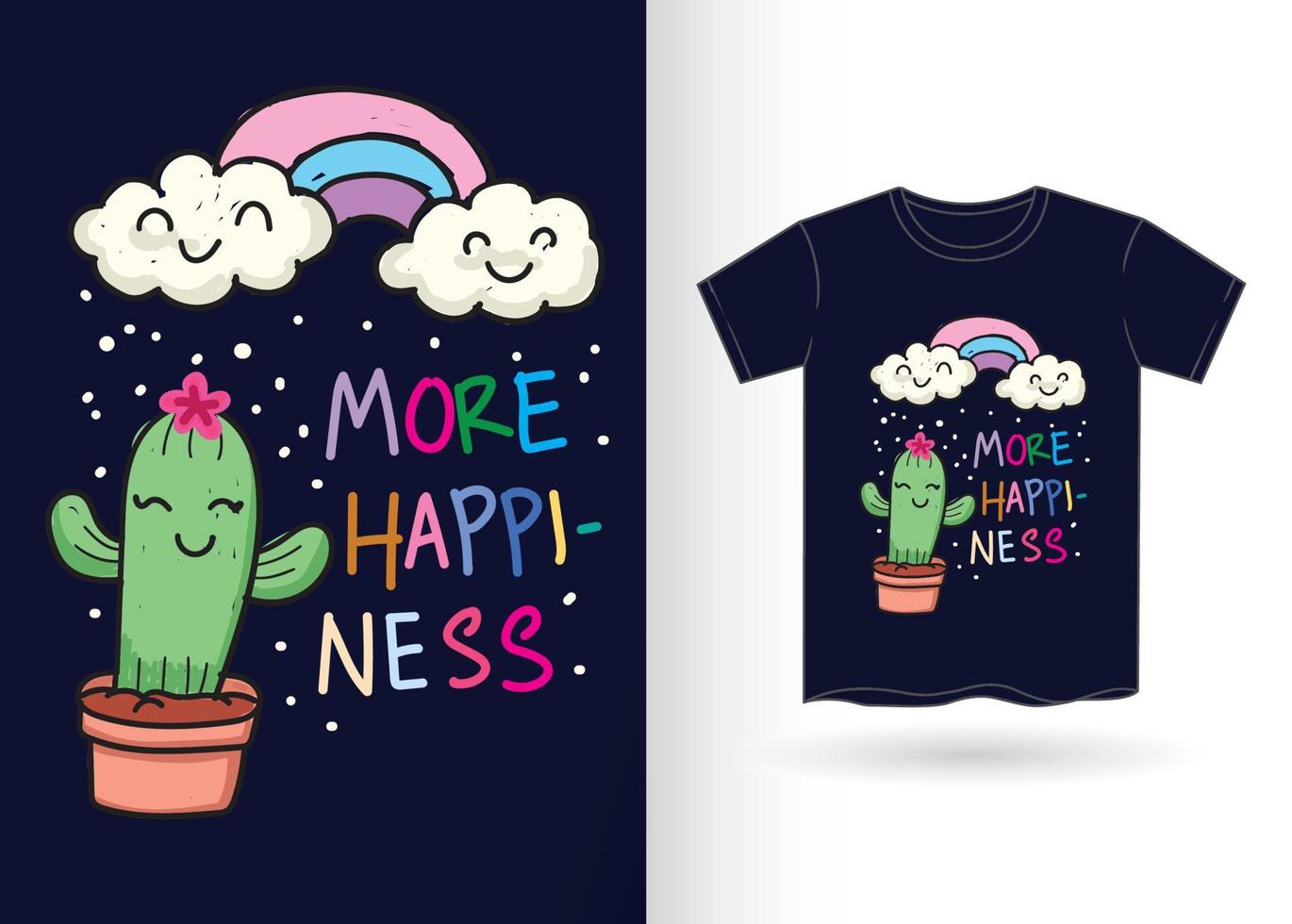 Hand drawn cactus and rainbow for t shirt vector