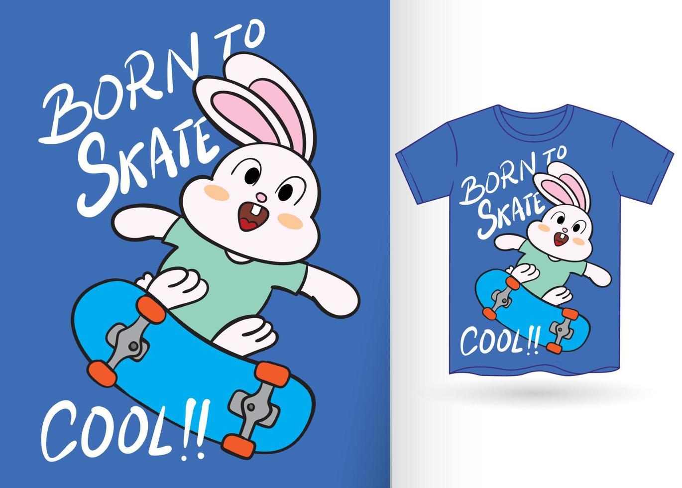 Cute bunny skater hand drawn for t shirt vector