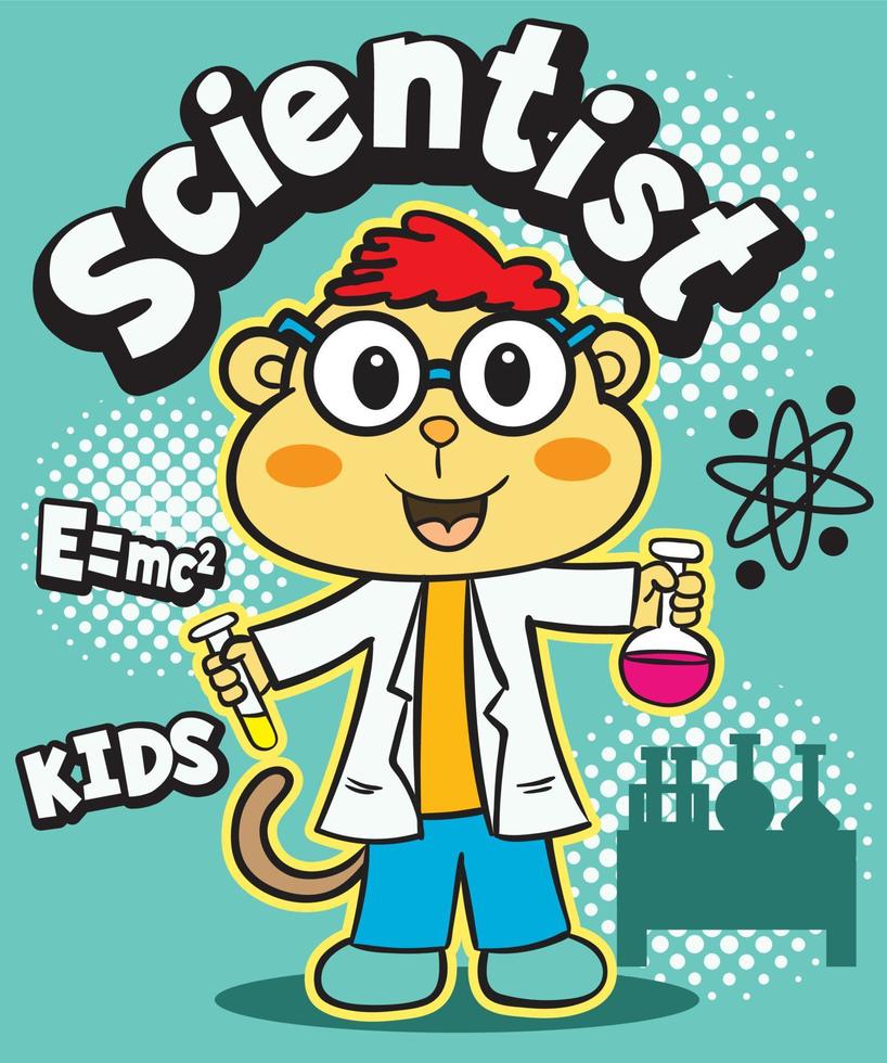 Cute monkey scientist cartoon for t shirt.eps vector