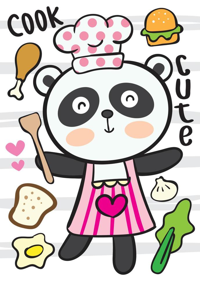 linda caricatura de panda chef para t shirt.eps vector