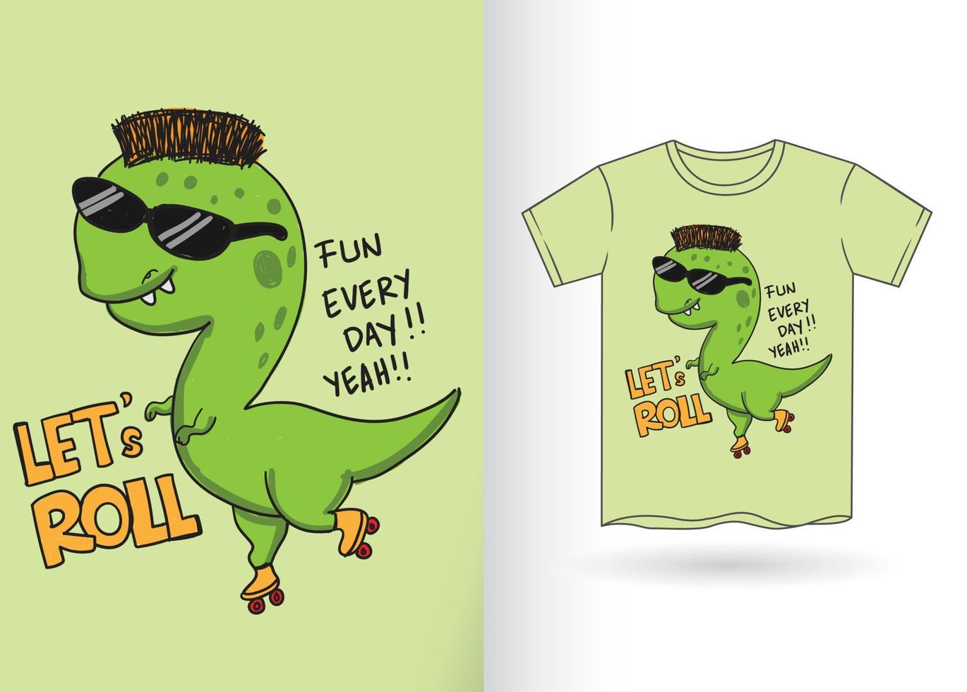 Hand drawn dinosaur cartoon for t shirt vector