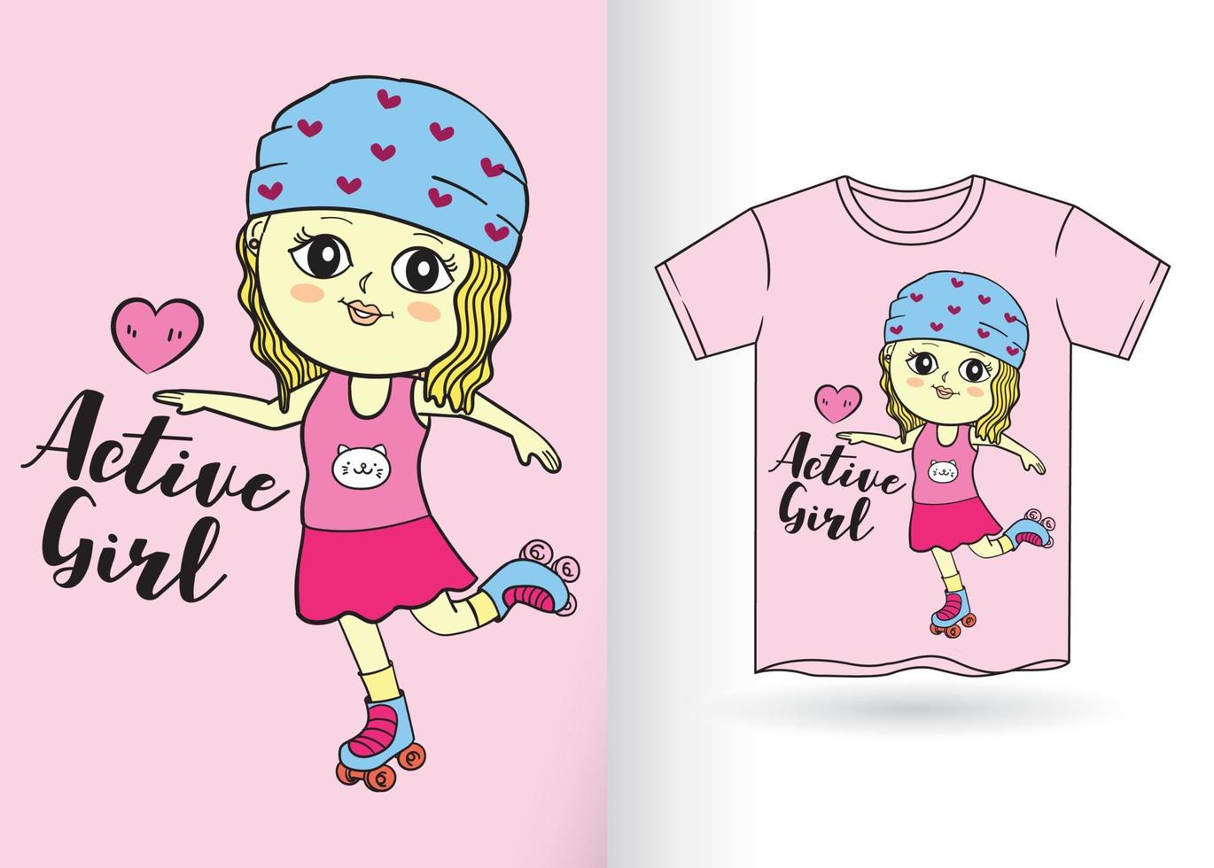 Cute girl hand drawn cartoon for t shirt.eps vector