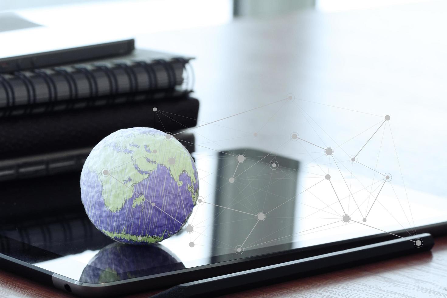 hand drawn texture globe with blank social media diagram on digital tablet computer as internet concept and bokeh exposure Elements of this image furnished by NASA photo