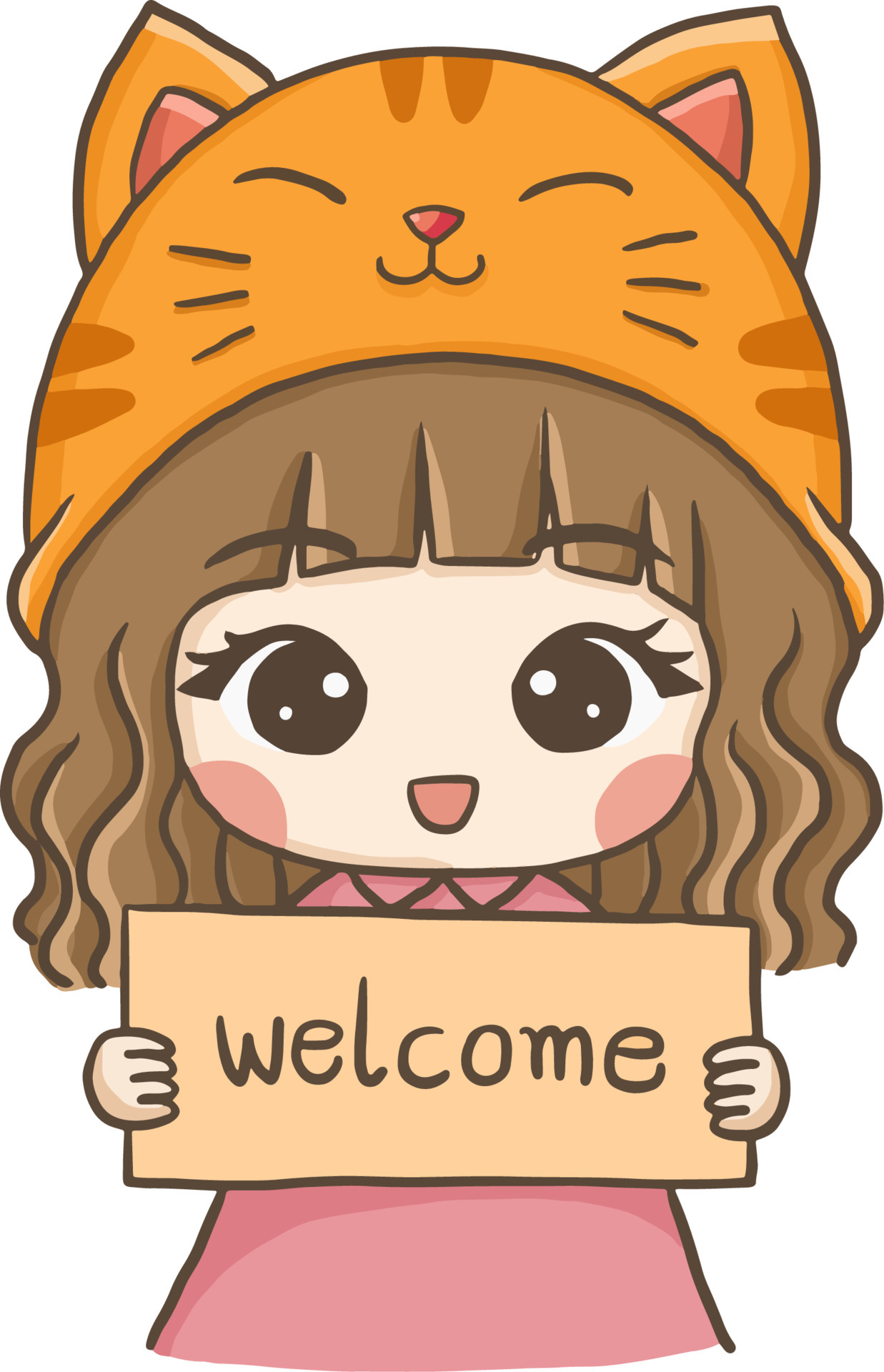 Welcome sign cartoon cute girl wearing a cat hat drawing 5231055 ...