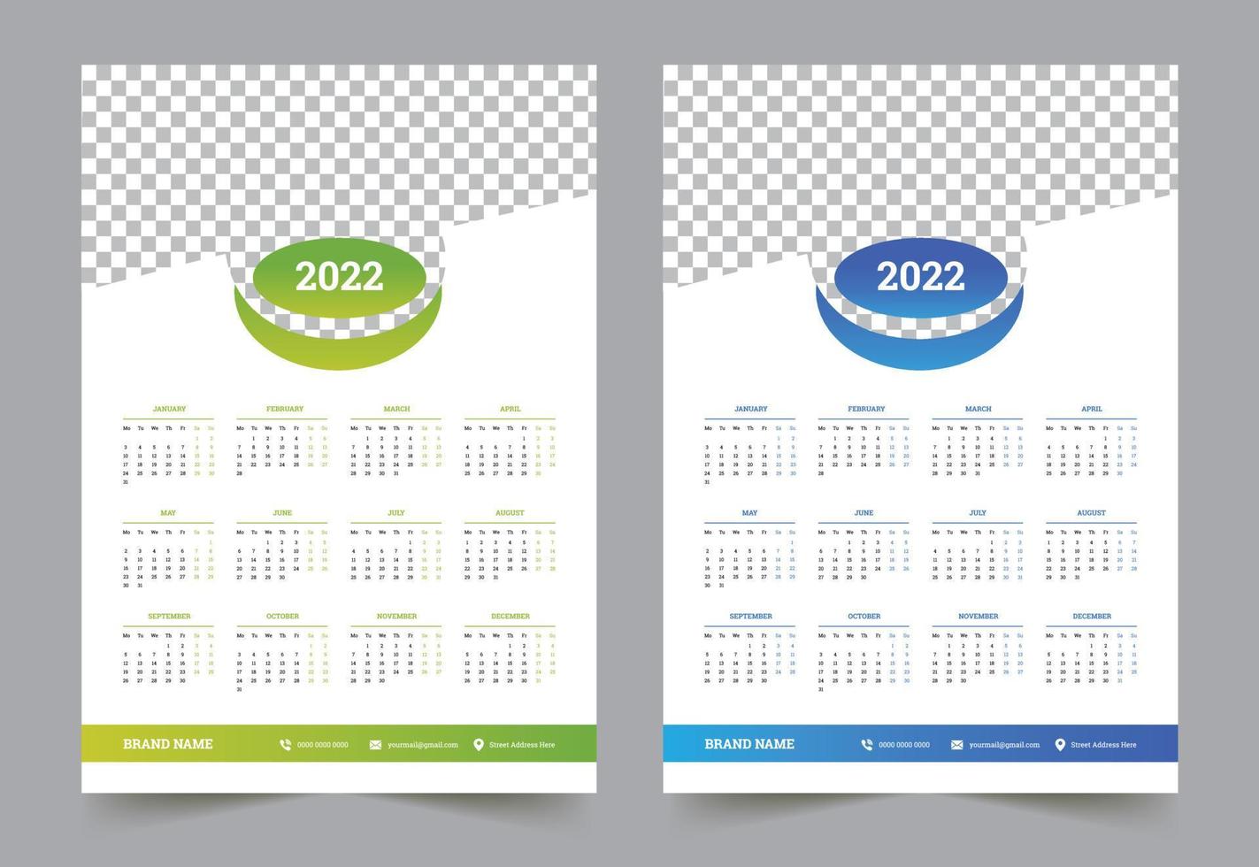 Calendar 2022 corporate design. New year 2022 calendar design vector