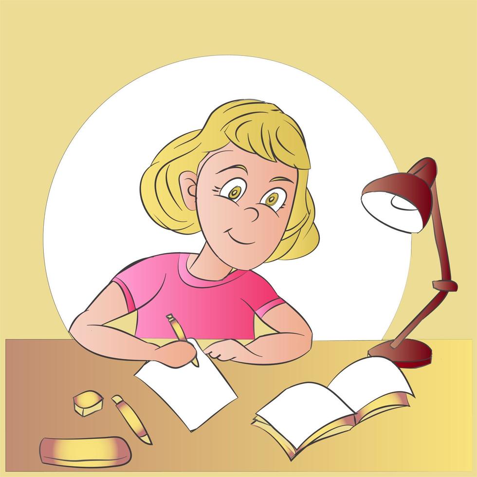 niña estudiando personaje de dibujos animados vector