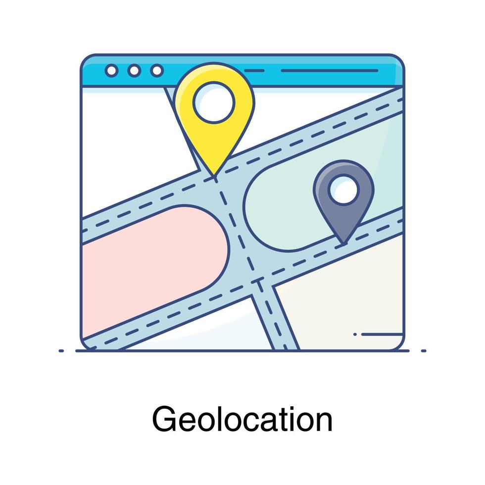 Location pointers on web page, flat design of geolocation icon vector