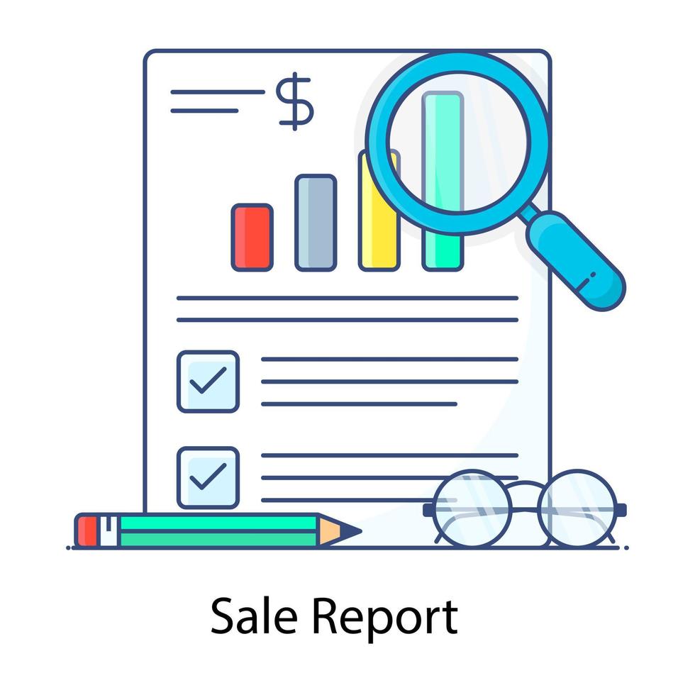 Flat outline vector of sales report showing, business activity analysis