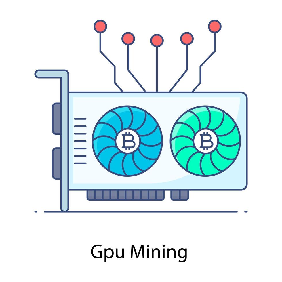 icono de moda de la minería gpu, diseño de esquema de concepto plano vector