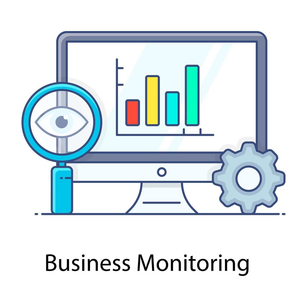 Business monitoring flat outline icon, analysis vector