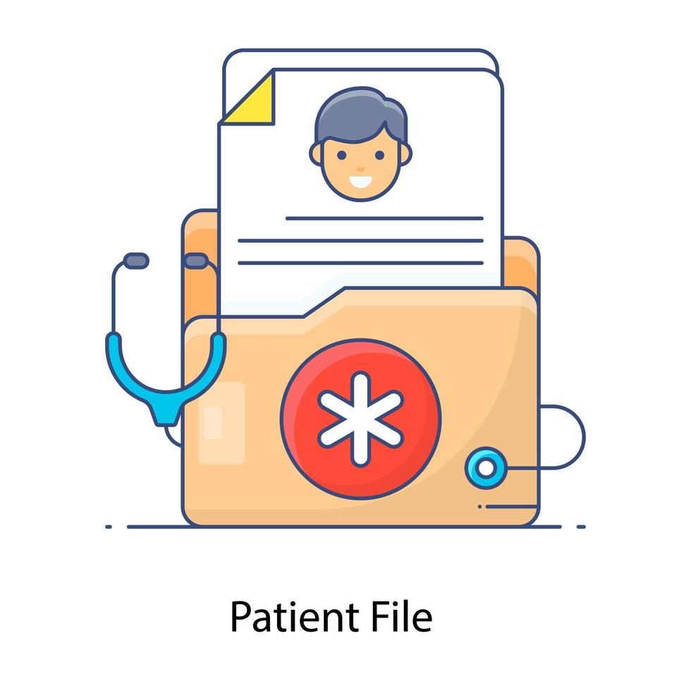 icono de contorno plano del archivo del paciente, registro de salud vector