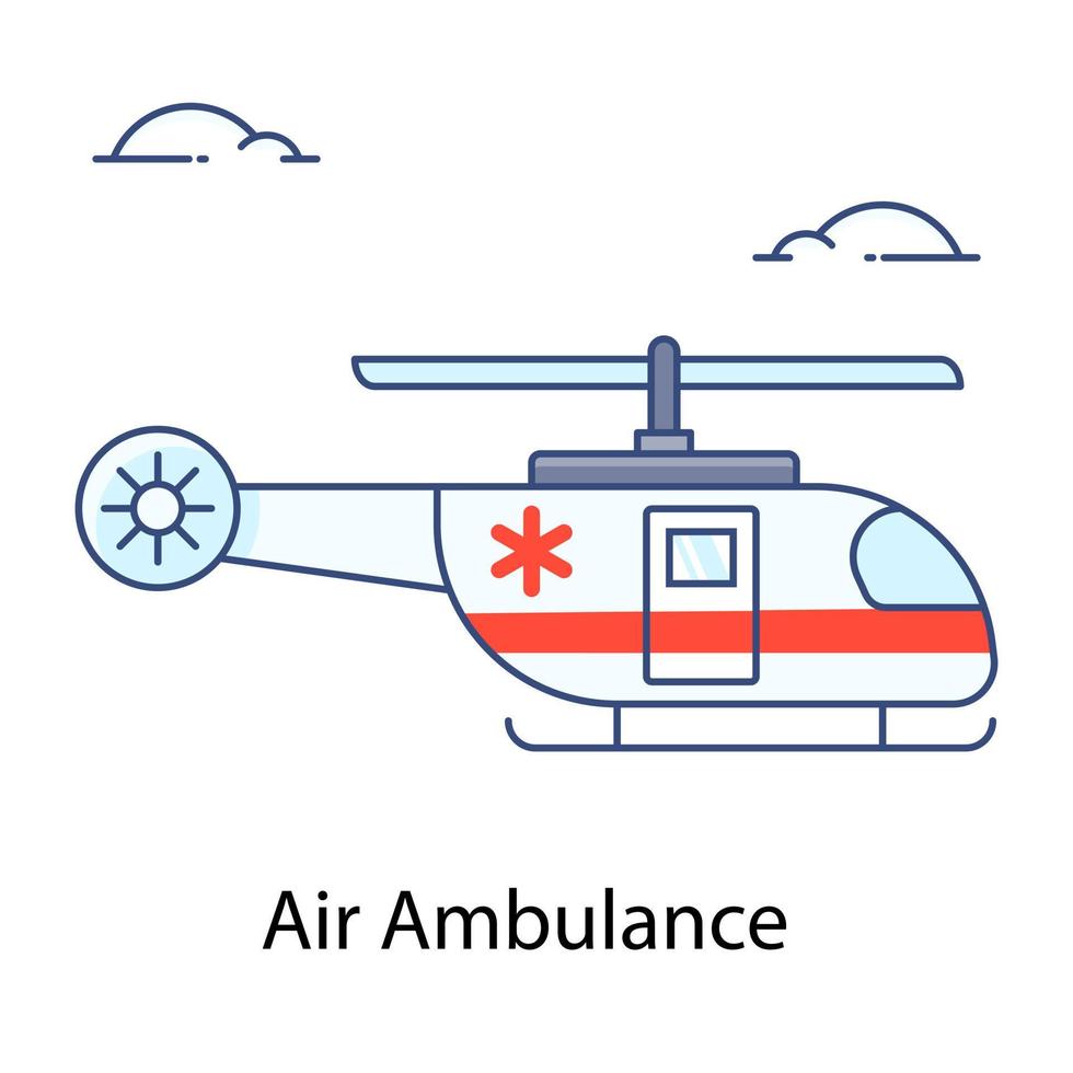 Air medical service, flat outline vector of air ambulance