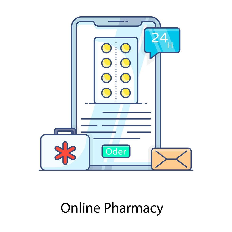 Medical service, flat outline icon of online pharmacy vector
