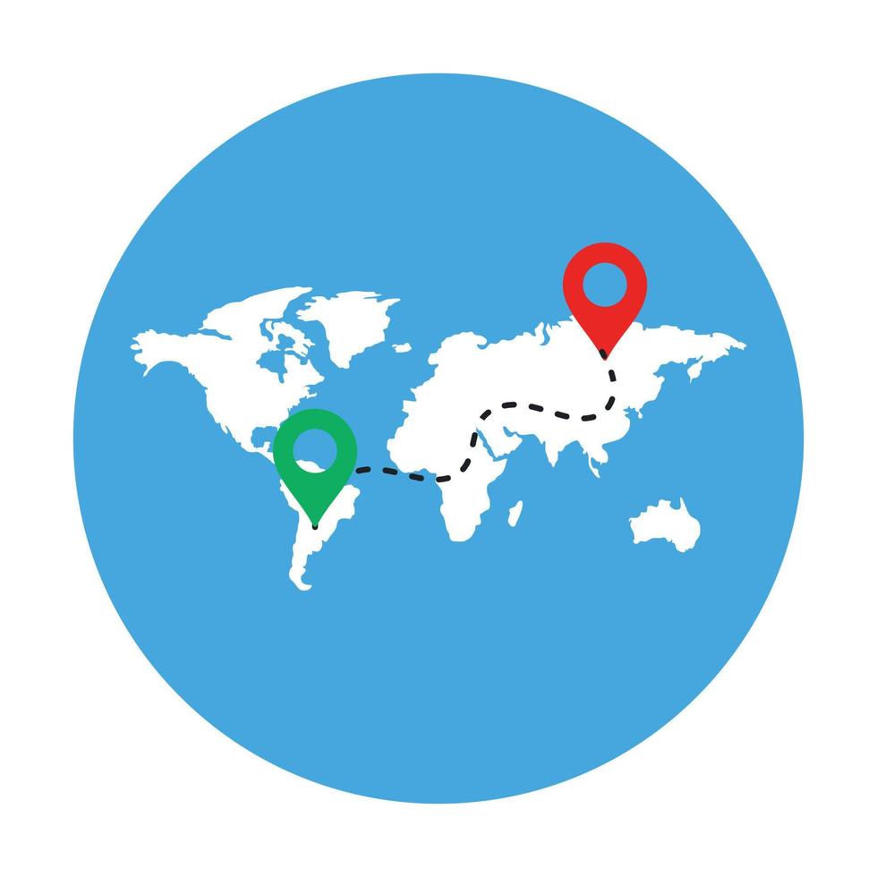 mapa del mundo con puntero de ubicación en un icono redondeado plano vector