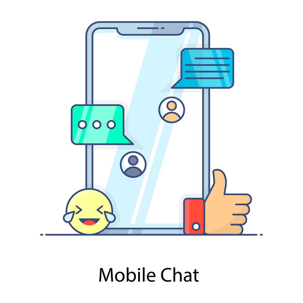 Conversation application, flat outline icon of mobile chat vector