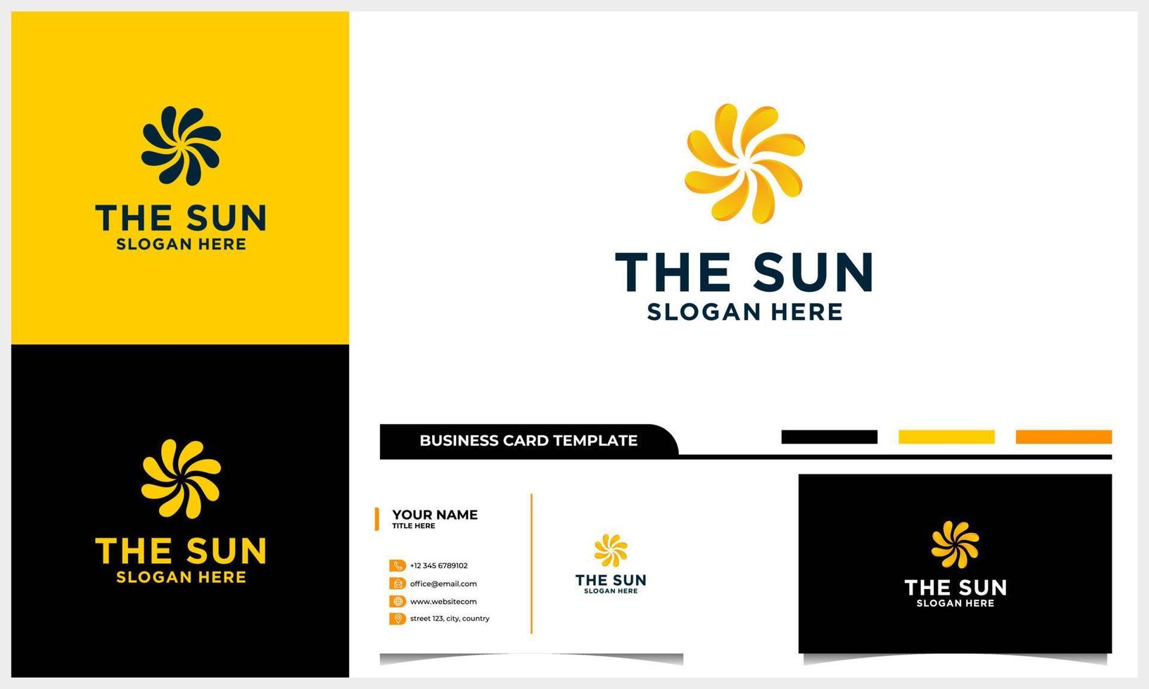 abstract swirl sun logo concept with business card template vector