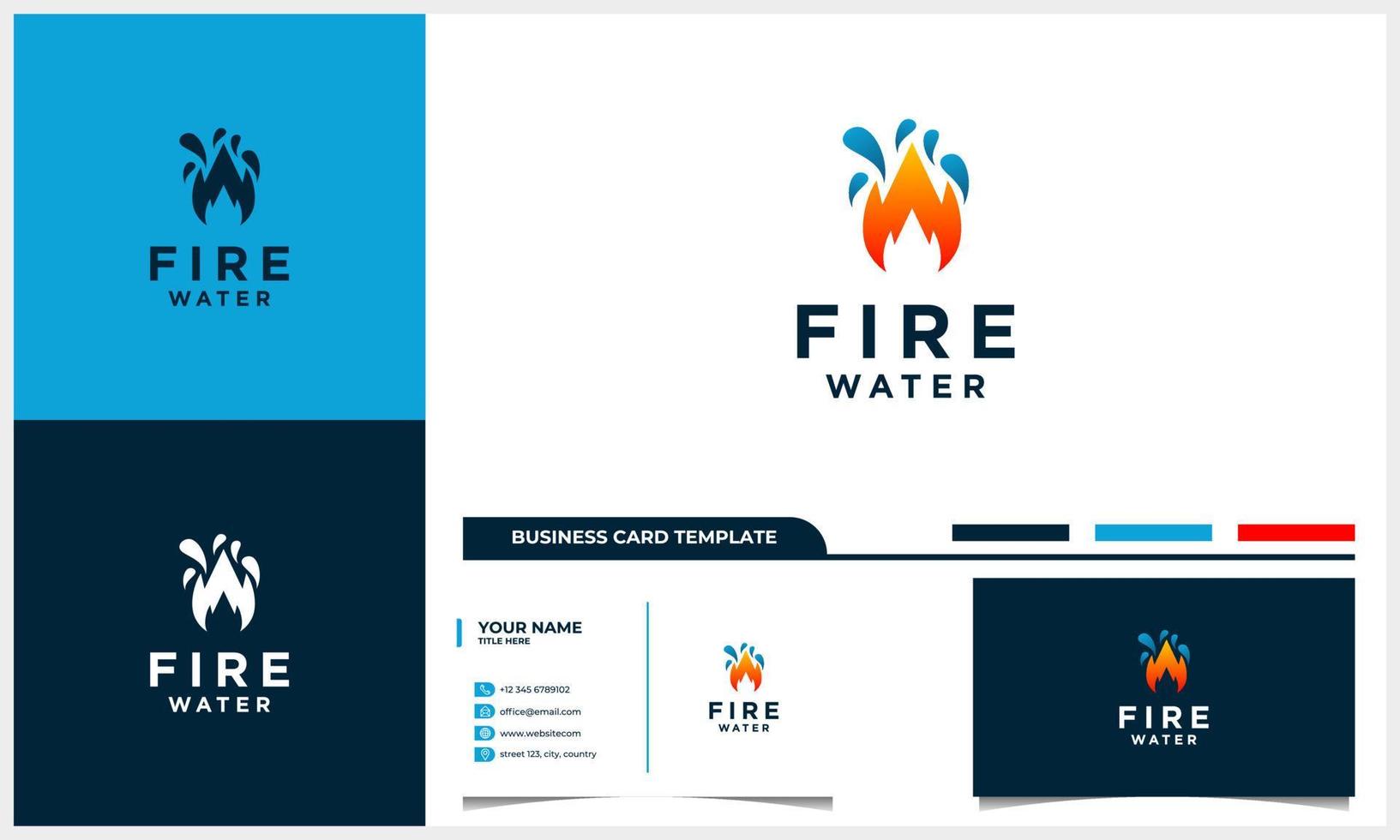 abstract fire and water logo concept with business card template vector