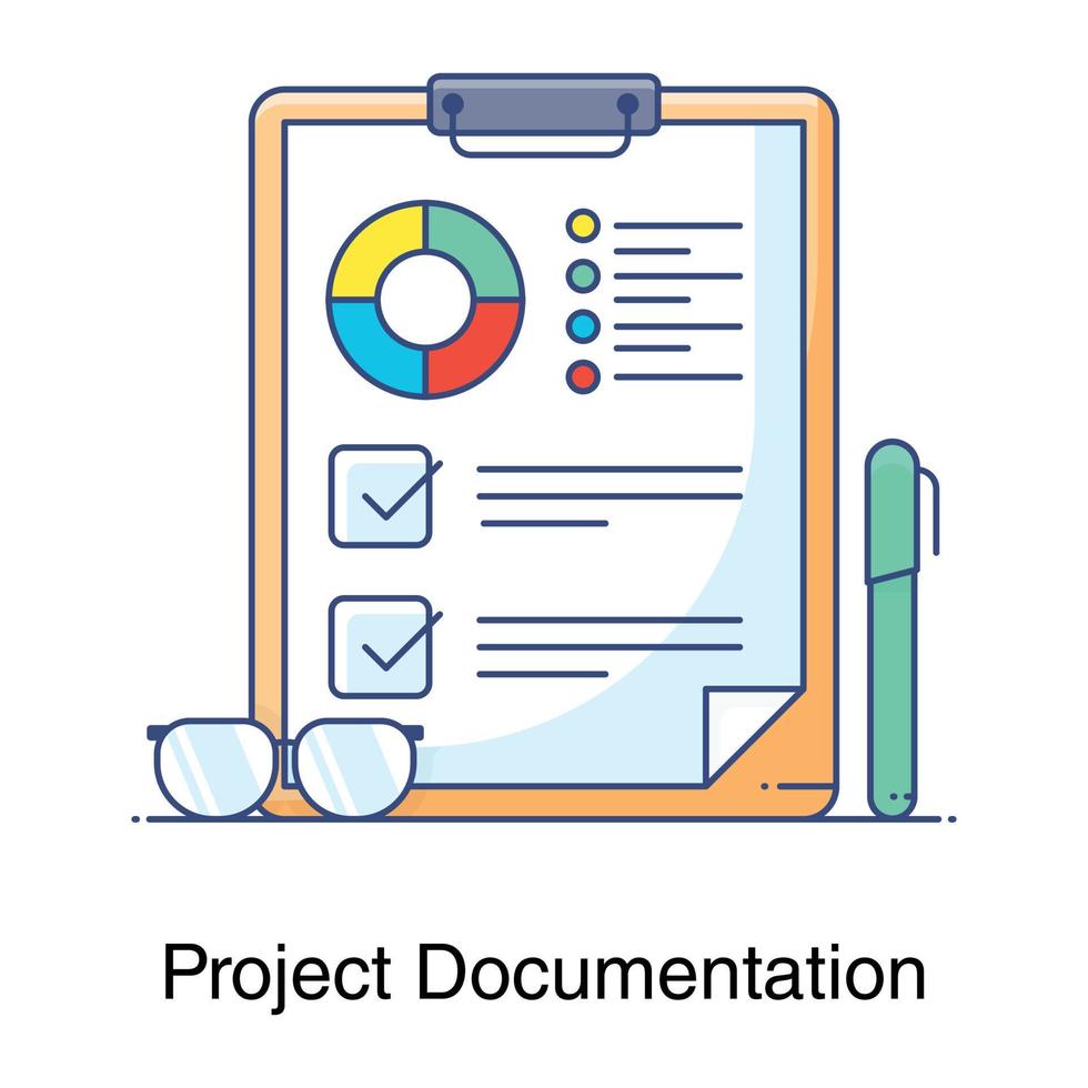 Project documentation icon in flat style, project briefing concept