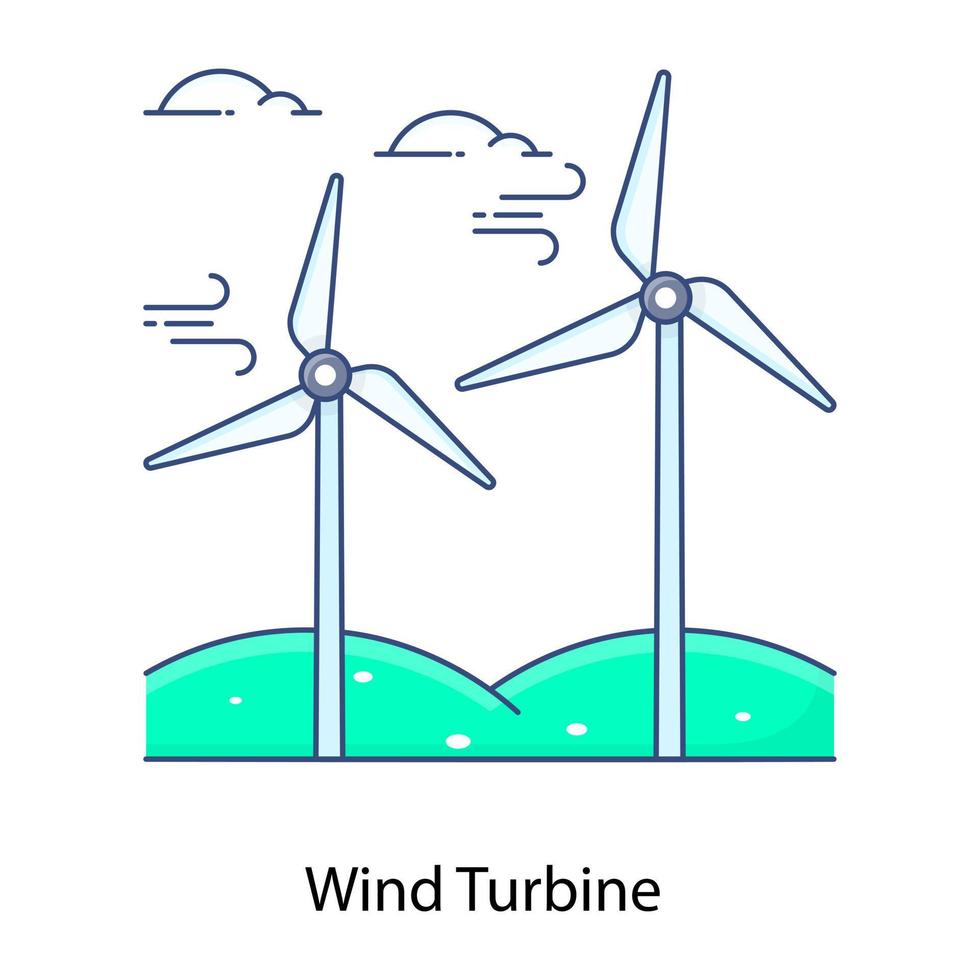 iconos de contorno plano de turbina eólica, aerogeneradores