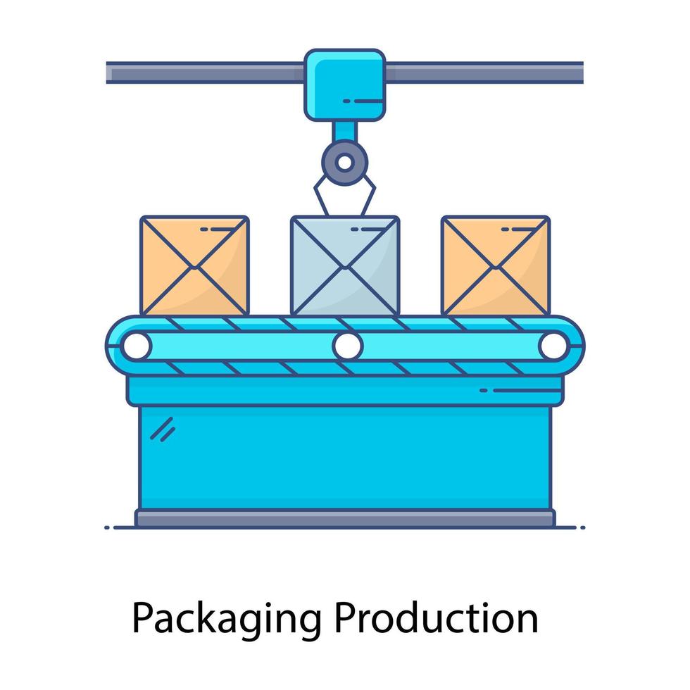 cinta transportadora, icono de contorno plano de la planta de producción vector