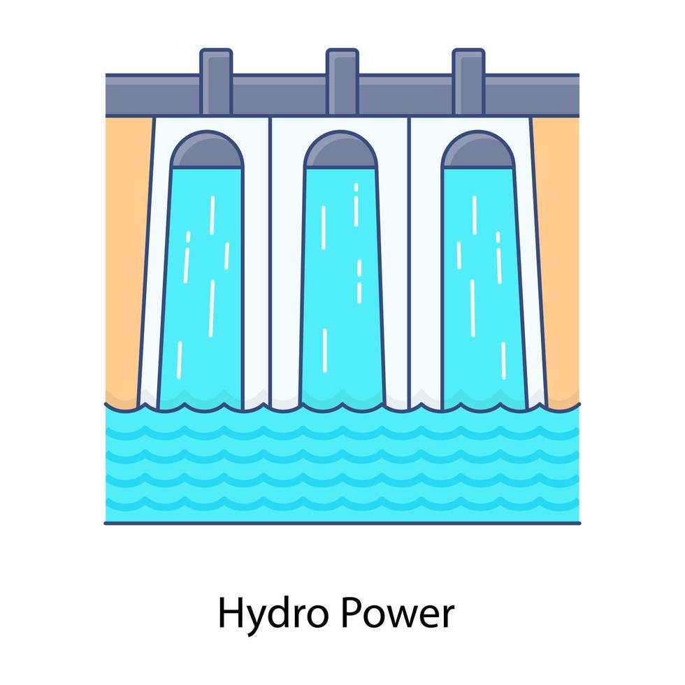 Water energy, flat outline icon of hydropower vector