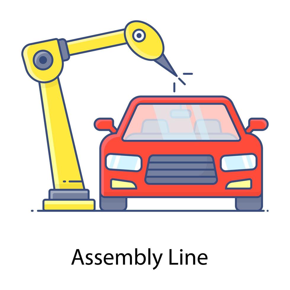 Assembly line flat outline icon, car conveyor vector