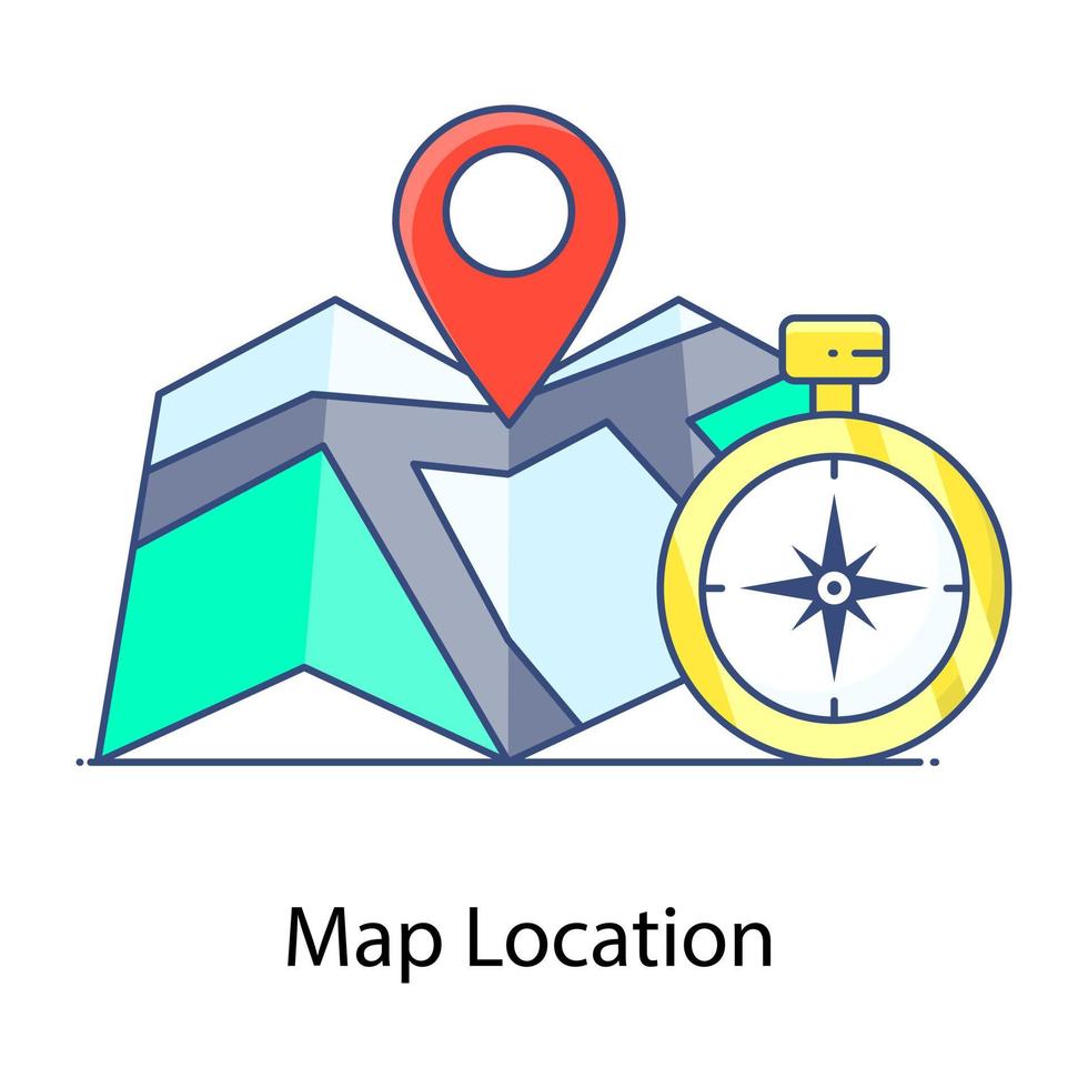 guía de dirección, icono de contorno plano de ubicación de mapa vector