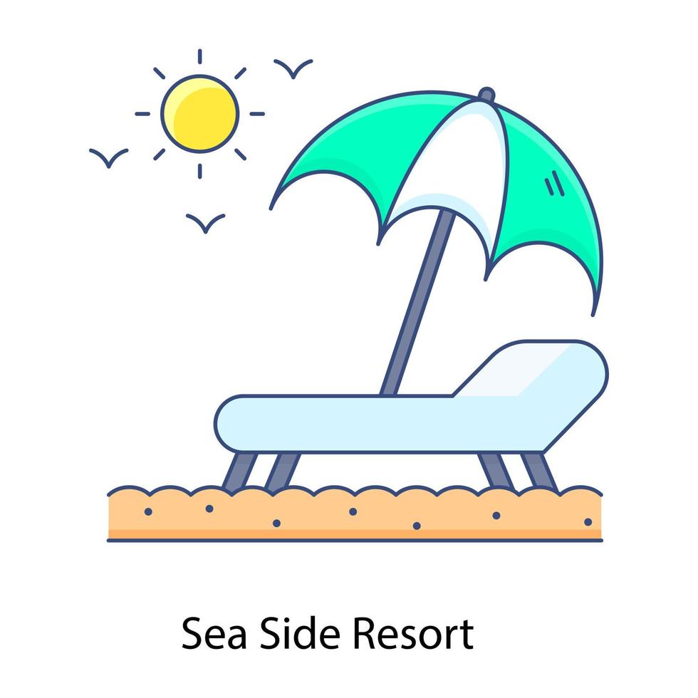 Flat outline vector of seaside resort, summer holidays