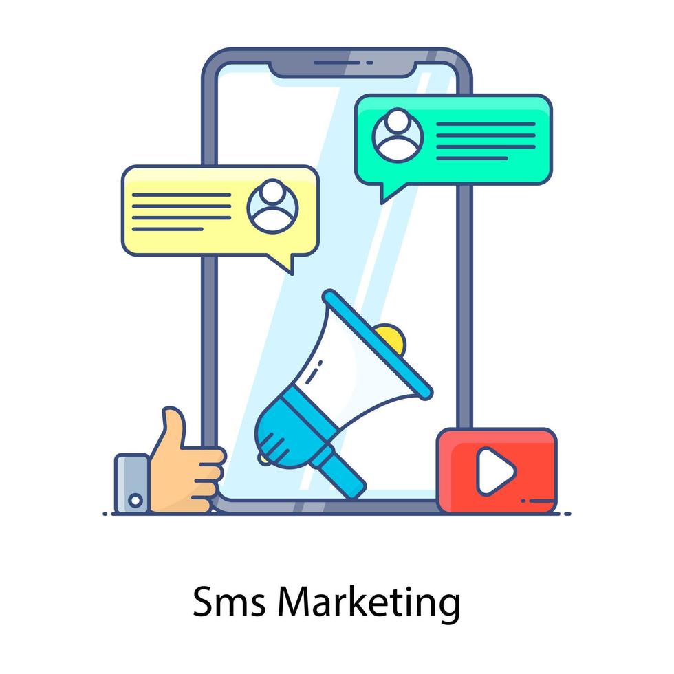 Sms marketing concept, flat outline icon vector