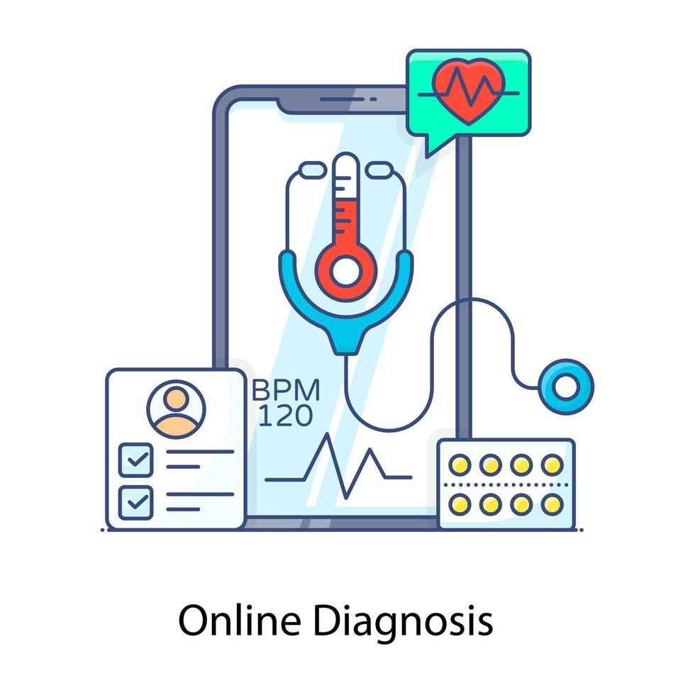 icono conceptual plano de diagnóstico en línea vector