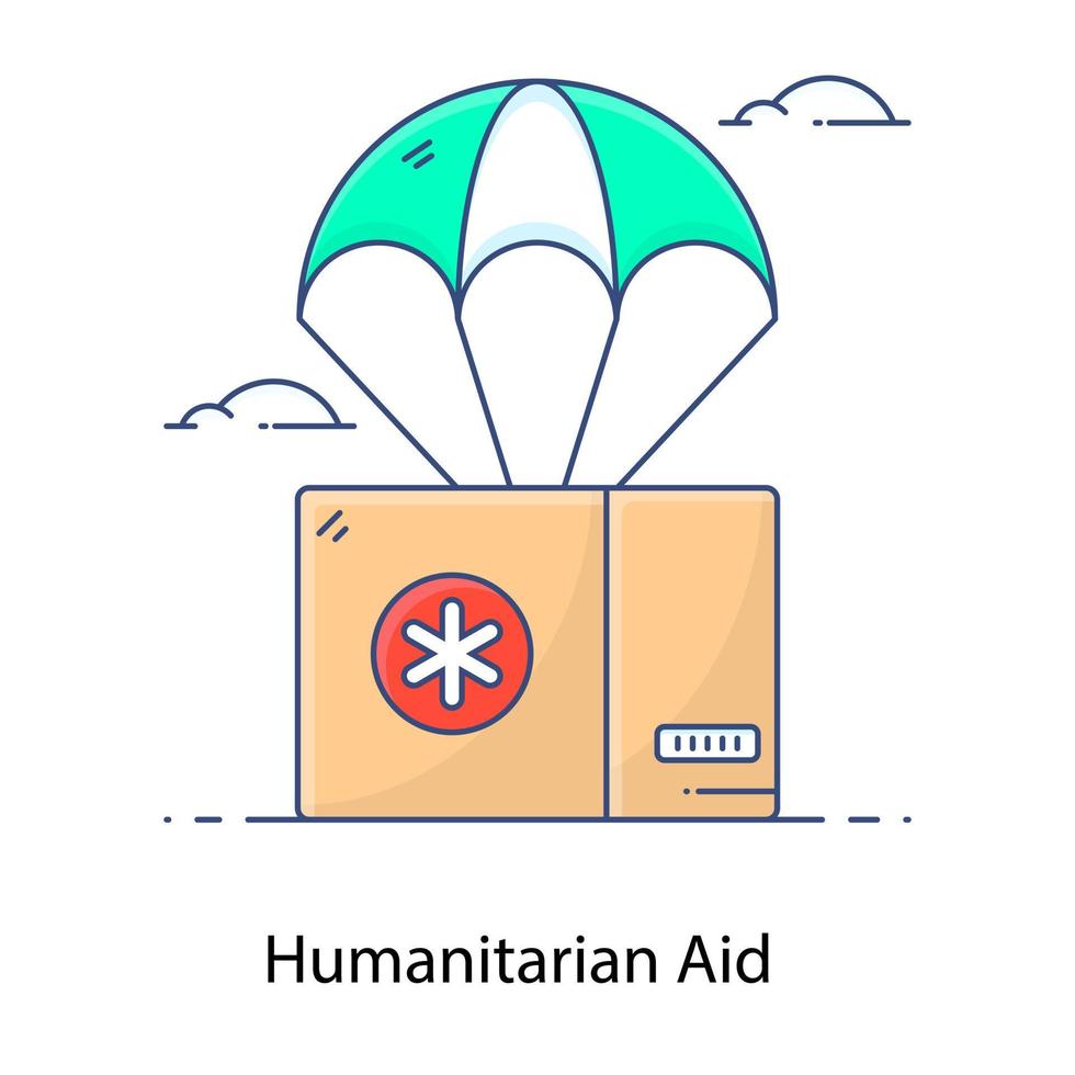 A flat outline concept icon of humanitarian aid vector