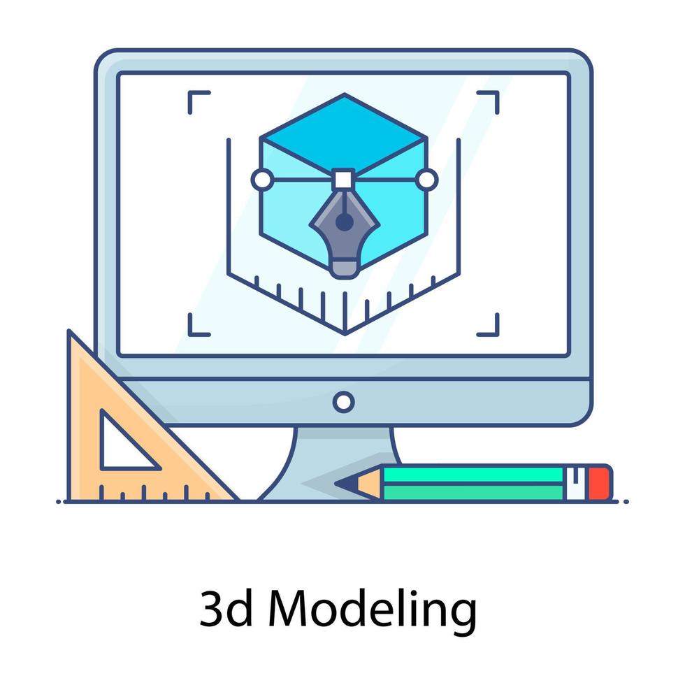 icono de contorno plano de modelado 3d, dimensional vector