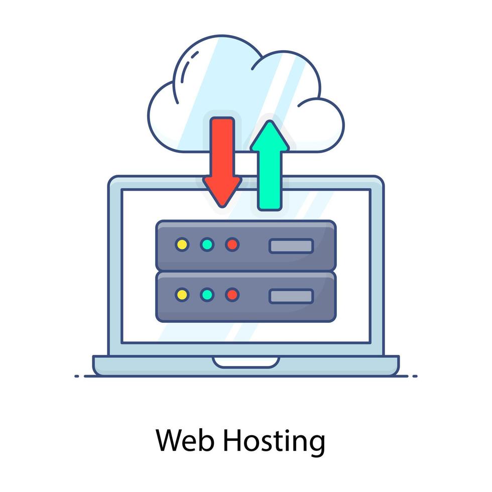 Web hosting flat outline icon, hosting services vector