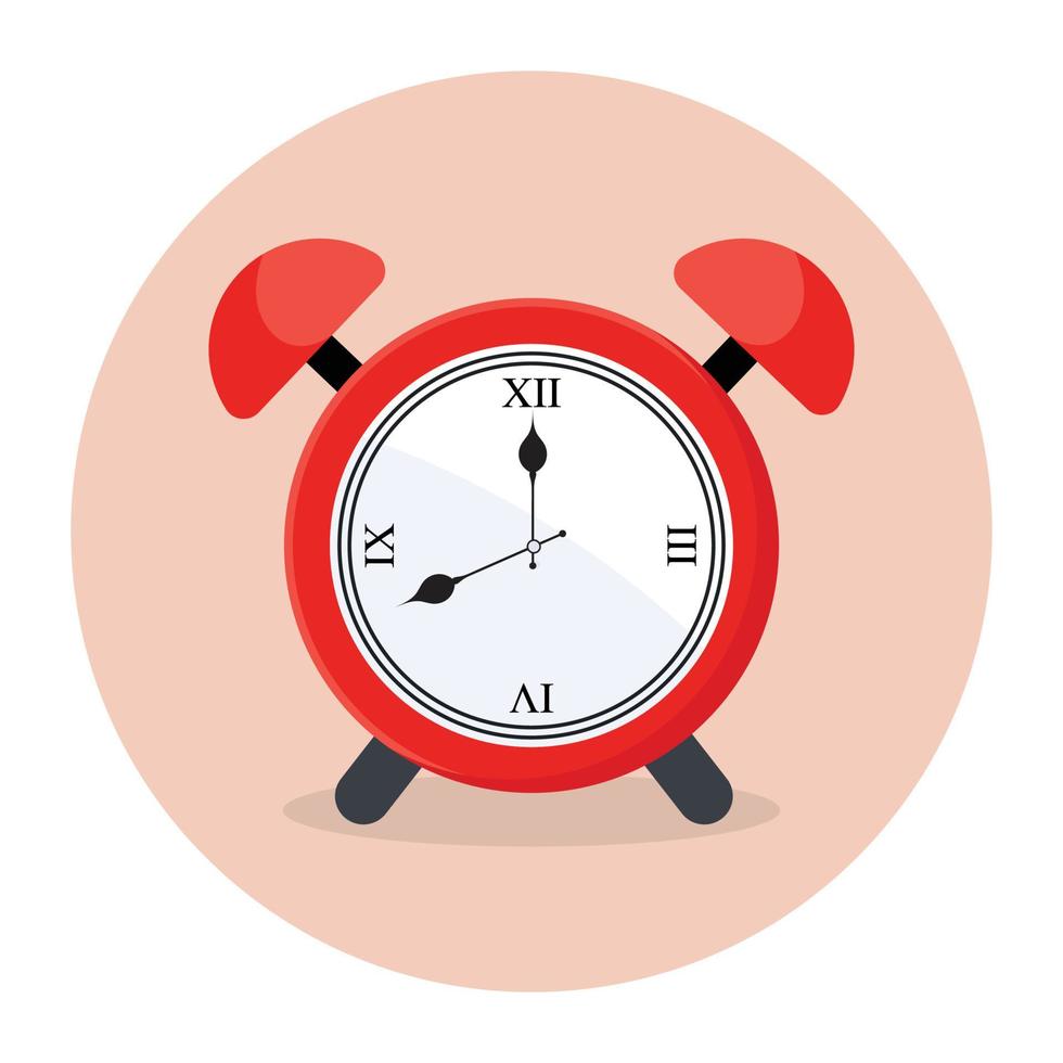 An alarm clock icon in editable flat style, ringing clock vector