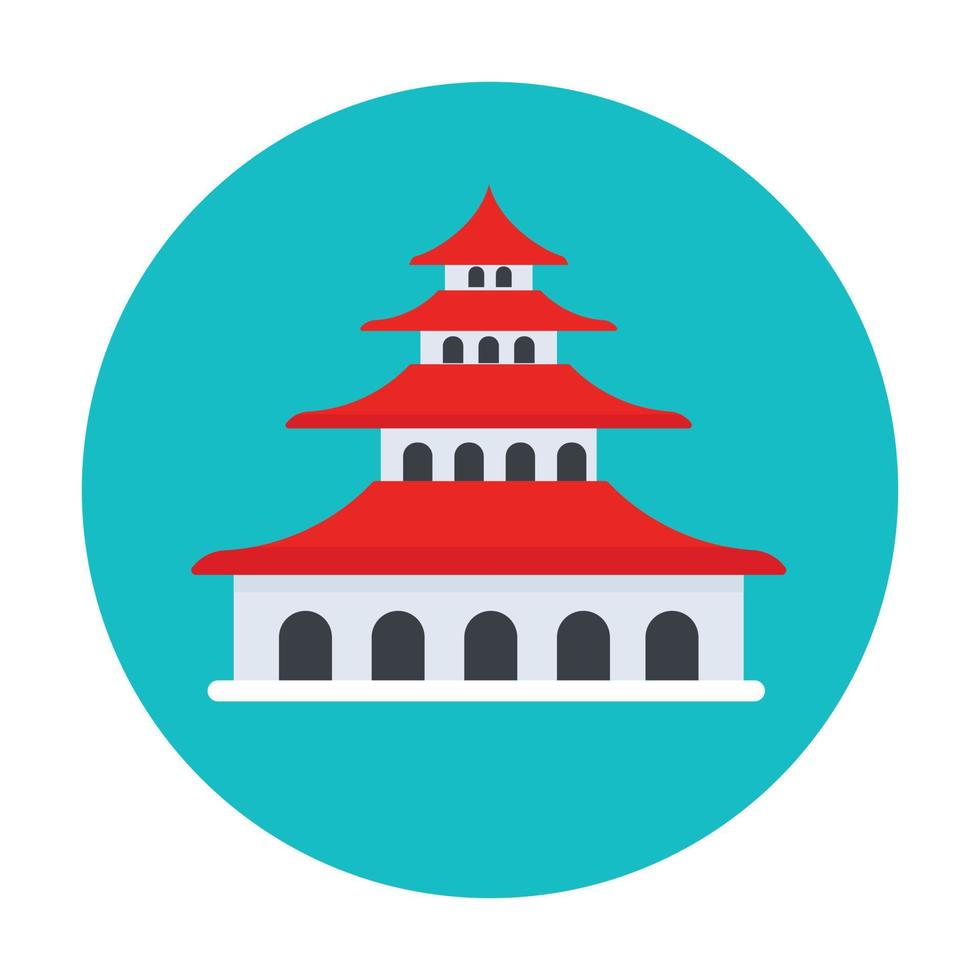 pagoda china, un icono plano famoso vector