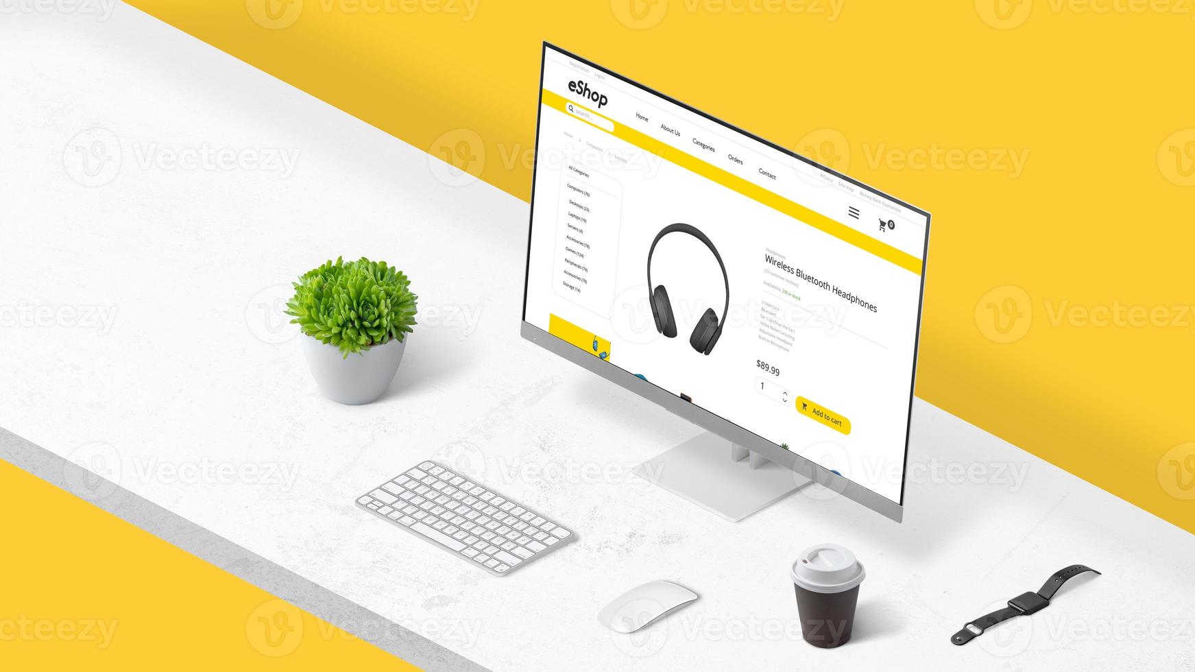 Shopping online concept. E-coomerce web page concept on computer display photo