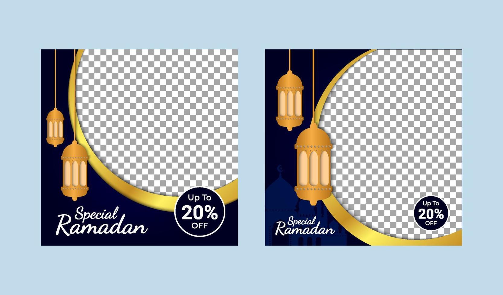 Ramadan sale social media and marketing post. Social media banner template. Ramadan social media post template with blank areas for images or text vector