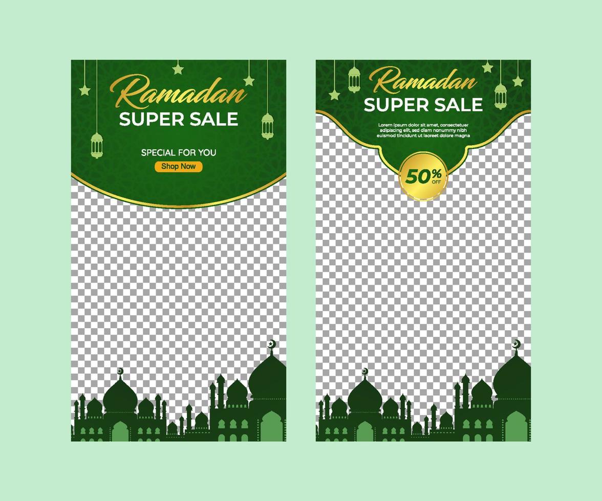 Ramadan sale banner for social media strories with blank area. set of social media banner with ramadan concept suitable for social media stories, web, banner ad promotion vector