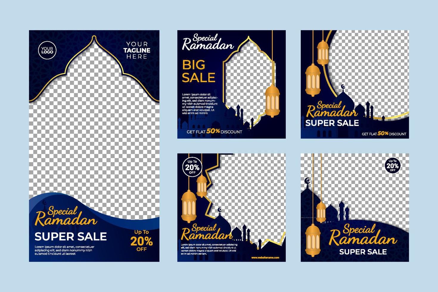 Ramadan sale social media and marketing post. Social media banner template. Ramadan social media post template with blank areas for images or text vector