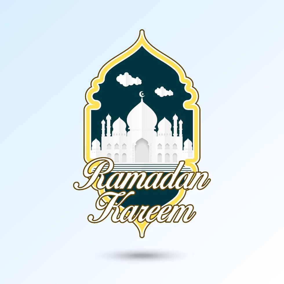 Ramadan Kareem badge in paper cut style. Islamic label illustration vector