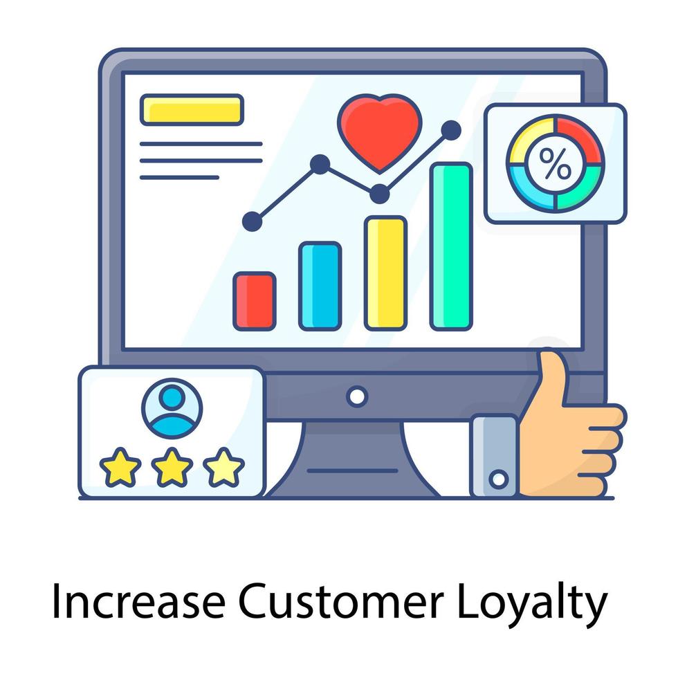 Increase customer loyalty flat outline concept icon, improved business performance vector