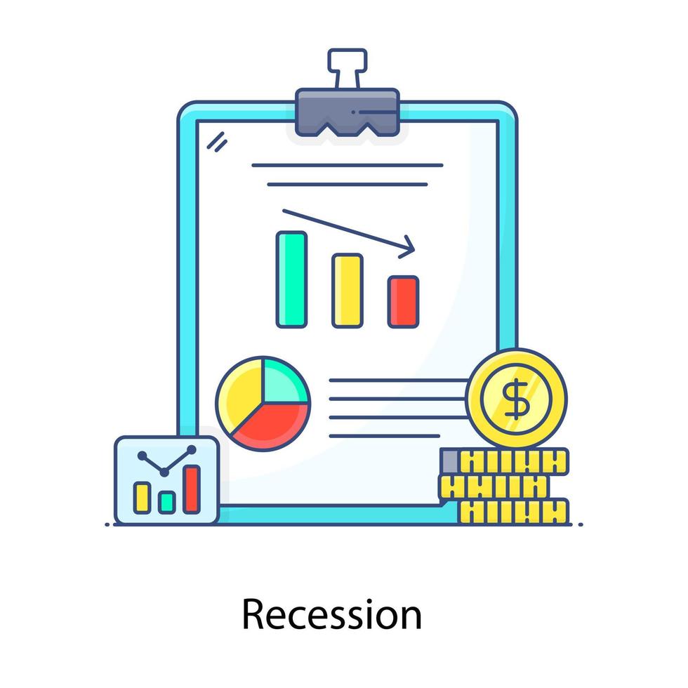 término de macroeconomía, icono de concepto de esquema plano de recesión vector