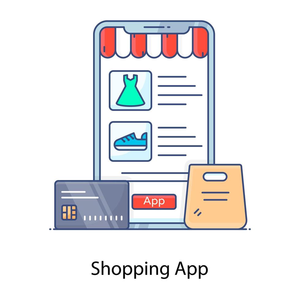 icono de aplicación de compras móviles, vector de concepto de comercio electrónico