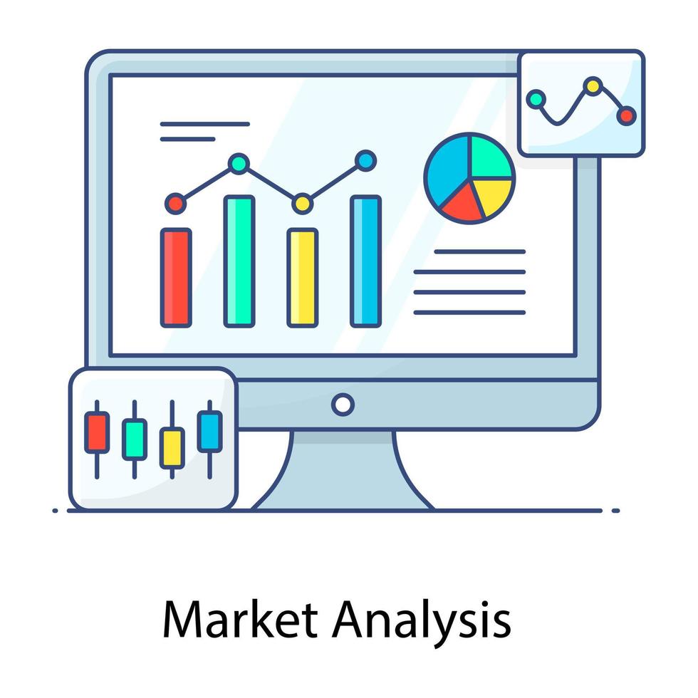 datos en línea, vector de contorno lleno de análisis de mercado