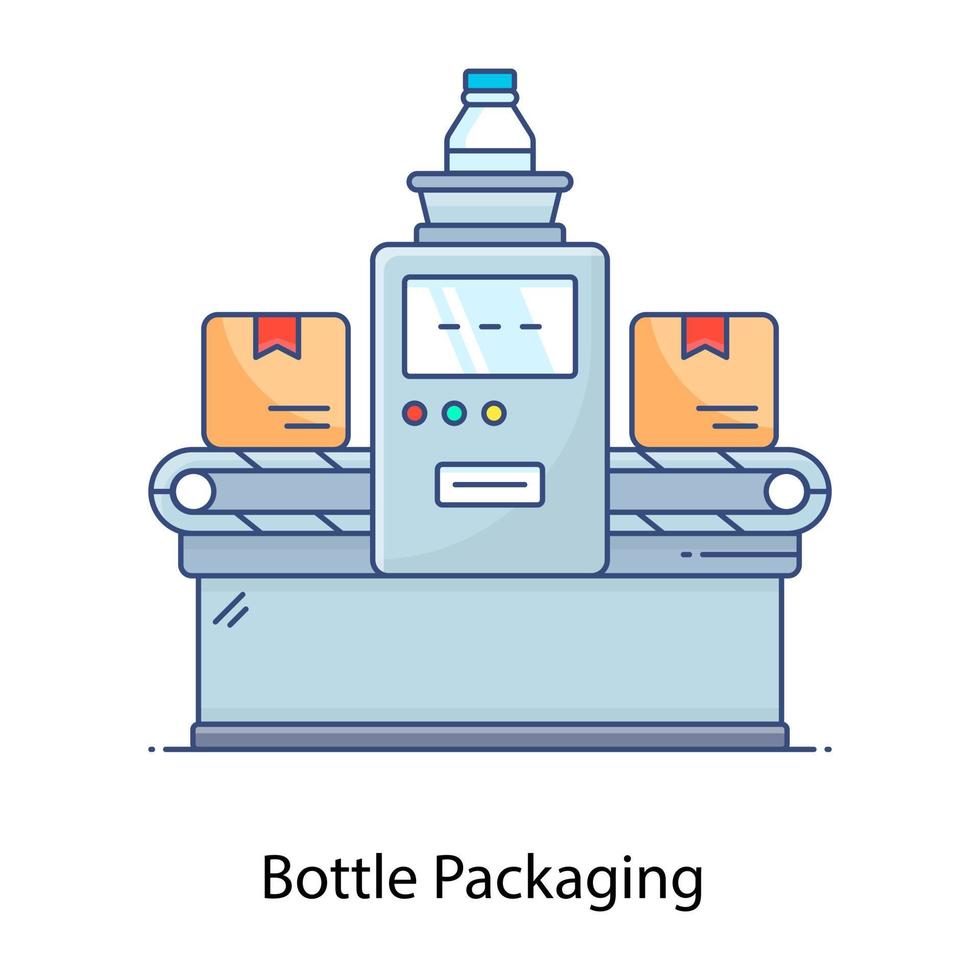 icono de contorno plano de embalaje de botella, fabricación vector