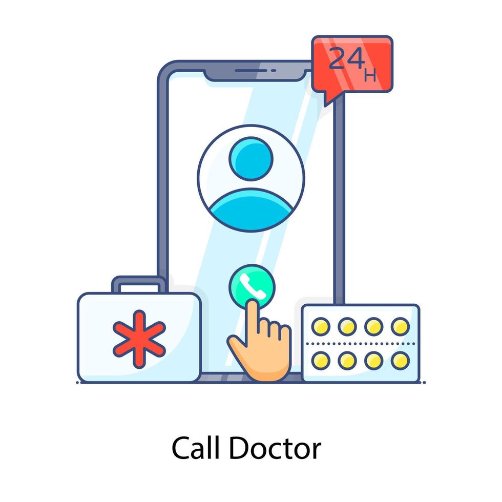 Call doctor, online doctor appointment flat outline icon vector