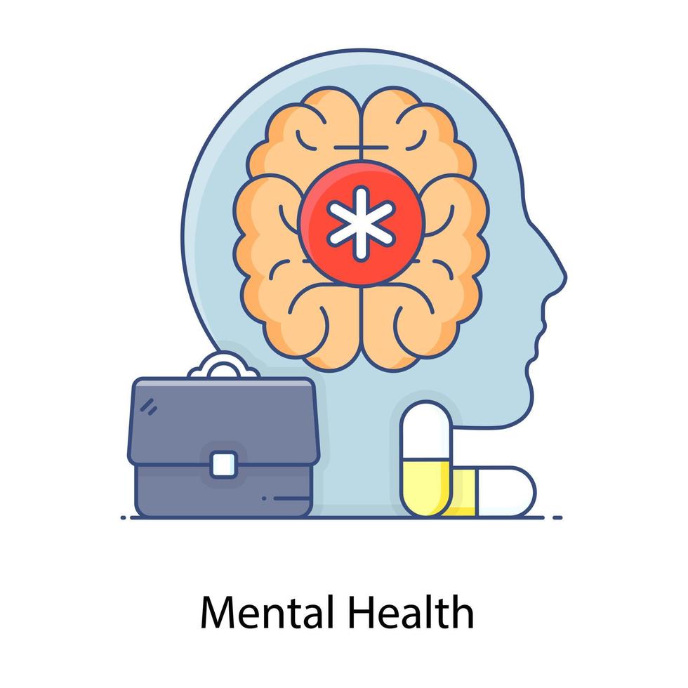 diseño de icono de contorno plano de icono de salud mental vector