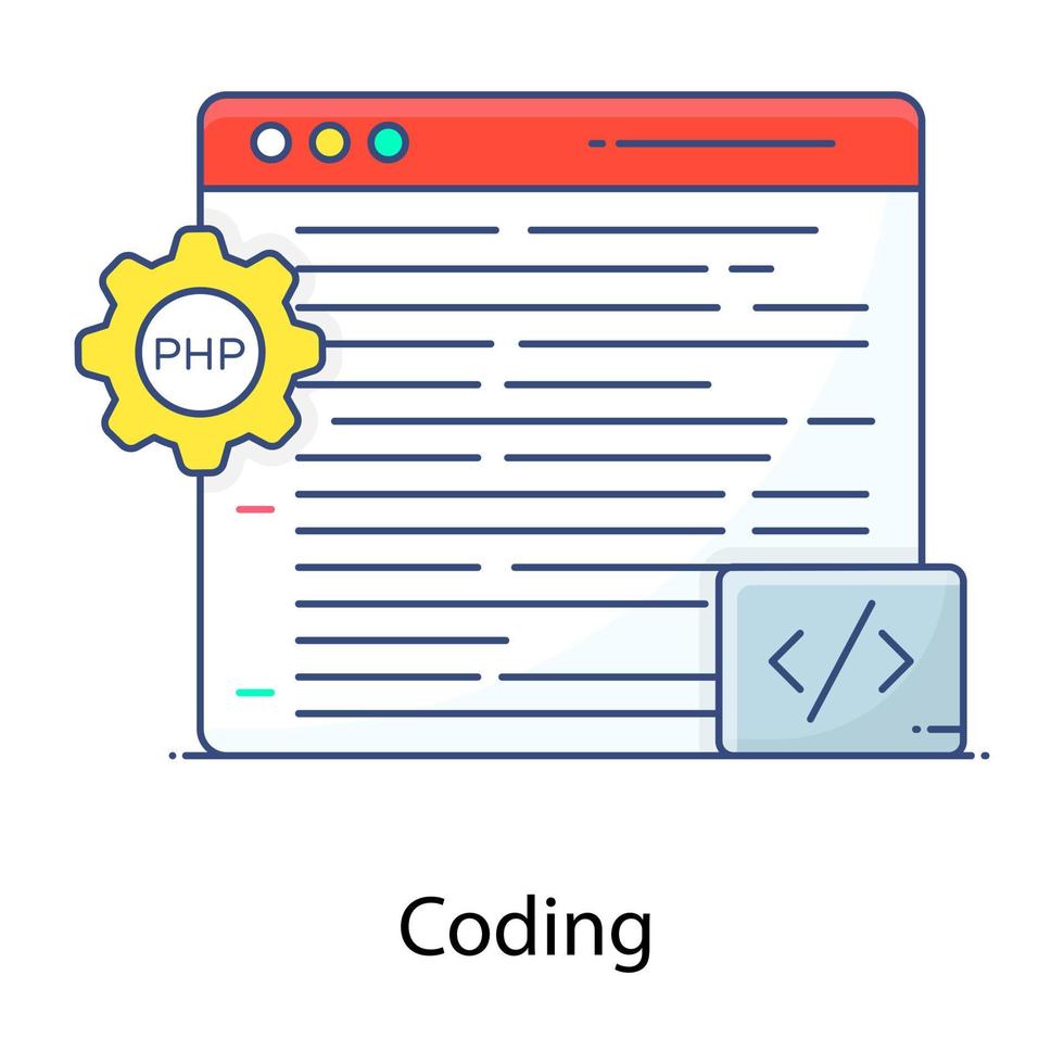 Flat outline icon of coding, web programming vector